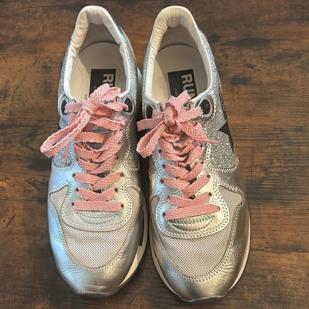 Rare Golden Goose Running Sneakers Silver Glitter in Dove-gray Suede Size 38 - Picture 5 of 14